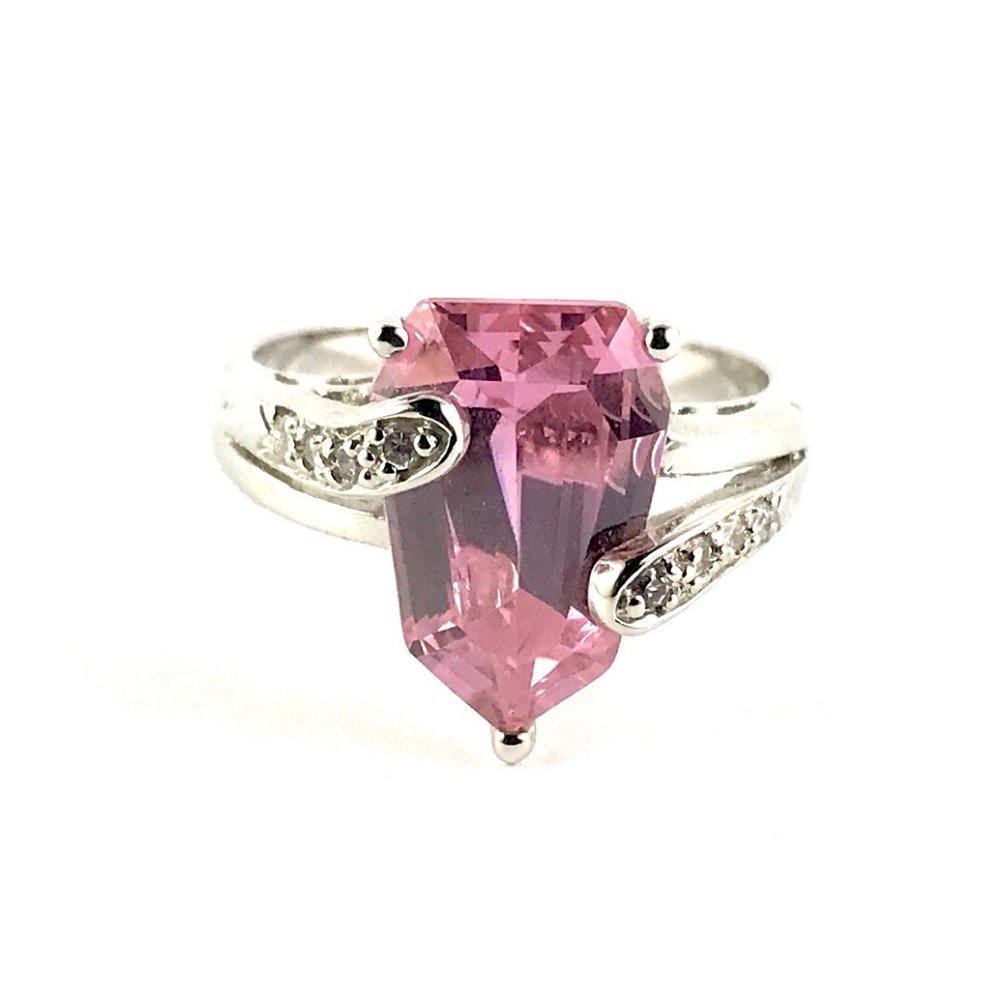Beautiful Silver Tone Pink CZ Ring Size 9.75